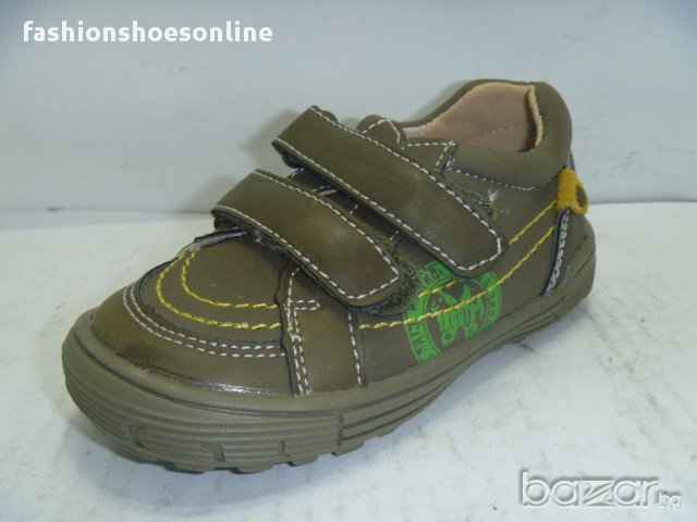 Детски обувки APAWWA еко кожа, лепенка, тъмнозелени, стелка – ест. кожа, снимка 1 - Детски маратонки - 13895732