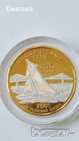 State Quarter GOLDEN PLATED 25 cents RHODE ISLAND 1790 ot 2001, снимка 7 - Нумизматика и бонистика - 19324382