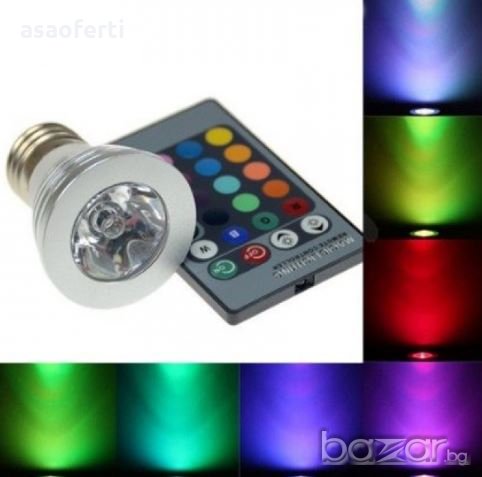 Led светодиодна цветна крушка(луничка) с дистанционно, снимка 1 - Крушки - 20144144