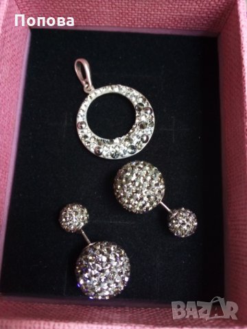  Сребърен лот  със Сваровски кристали /обеци и медальон /, снимка 1
