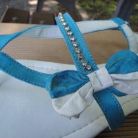 Нови кокетни синьо-бели кожени дамски сандали / летни обувки "Free Sun", естествена кожа, чехли, снимка 13 - Сандали - 18759237