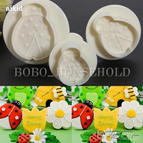 3 бр калинка калинки пластмасови форми с бутало резци резец за украса декор торта фондан форма , снимка 1