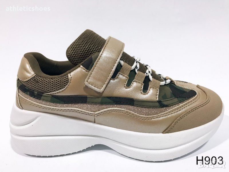 Дамски маратонки на платформа в златисто с лепенка , снимка 1