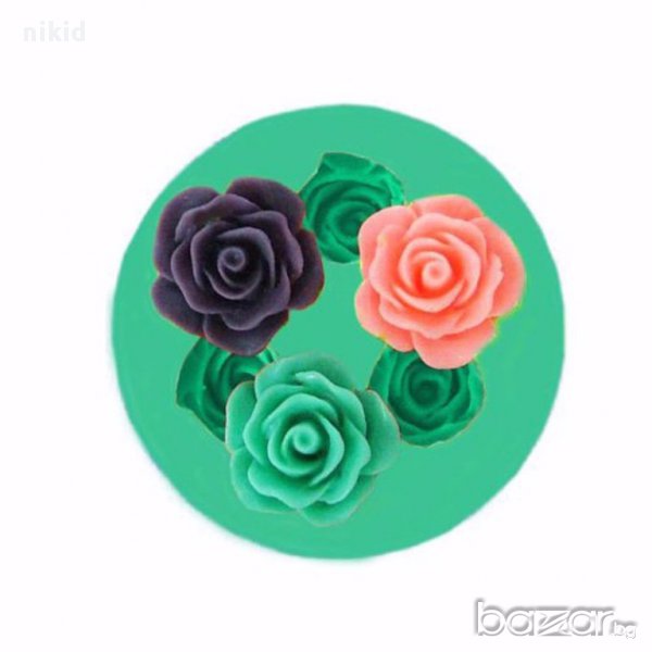 3 мини разцъфнали розички роза кръгъл силиконов молд за фондан украса торта декорация мъфини шоколад, снимка 1