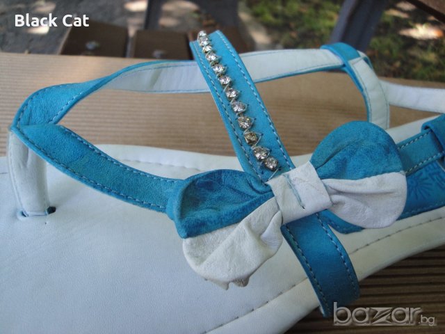 Нови кокетни синьо-бели кожени дамски сандали / летни обувки "Free Sun", естествена кожа, чехли, снимка 13 - Сандали - 18759237