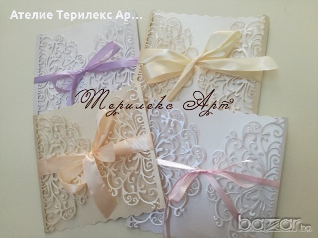 Луксозна сватбена покана в бяла перла, снимка 3 - Декорация - 20767053