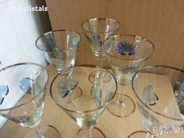 Стари стъклени чаши за вино с златен кант и гравюра, снимка 11 - Антикварни и старинни предмети - 22117742
