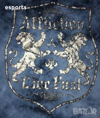 Мъжка тениска AFFLICTION Lion Shield Crest Blue Silver Reactive S SMall, снимка 2 - Тениски - 25982782