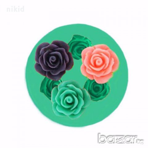 3 мини разцъфнали розички роза кръгъл силиконов молд за фондан украса торта декорация мъфини шоколад