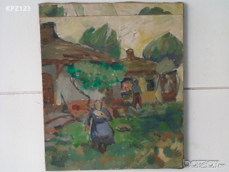 Стара Картина Селски пейзаж( маслени бои, платно) /М.Минков, снимка 1