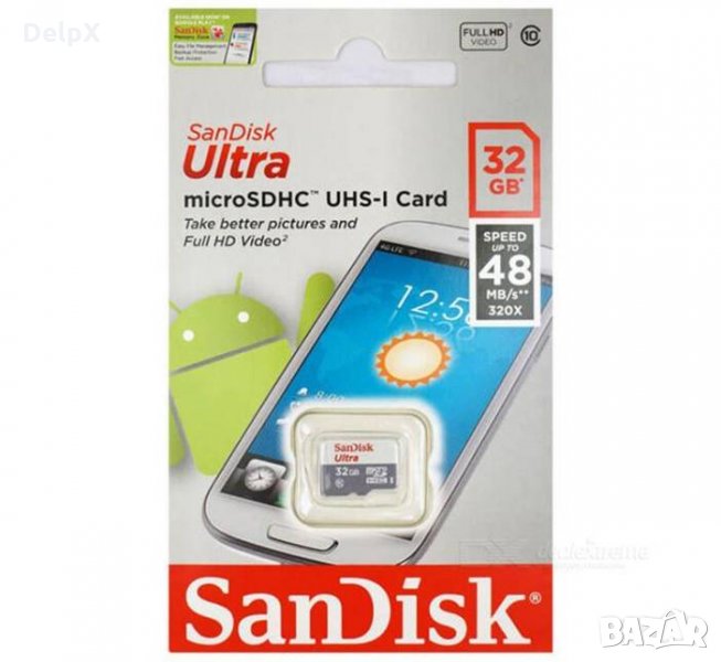 MicroSD карта памет клас 10 SANDISK без адаптер 32GB, снимка 1