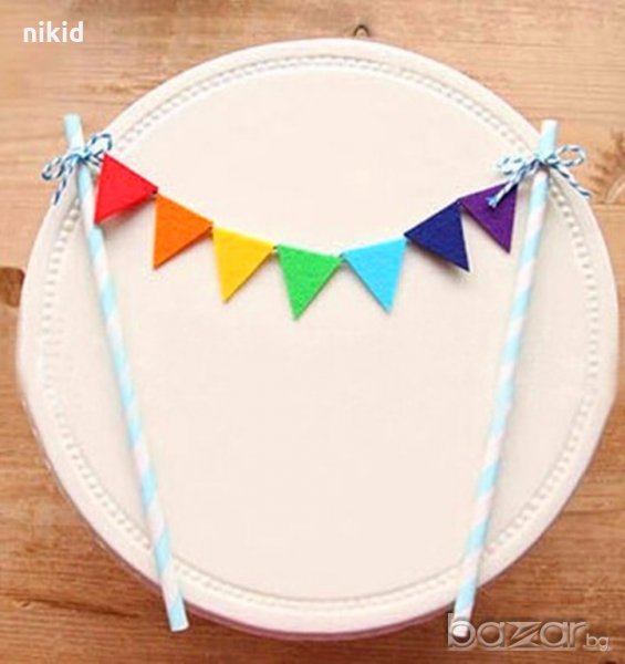 цветни флагчета топер сламки за рожден ден украса за торта, снимка 1
