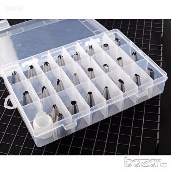 кутия с 24 бр  накрайника + адаптор съединител  накрайници за шприц пош за крем украса торта и други, снимка 1