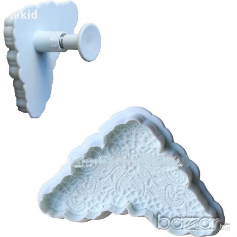 Триъгълна дантела с детелинки пластмасов резец с бутало релеф украса сладки торта фондан тесто