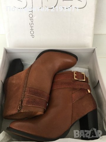 Нови естествена кожа боти цвят коняк Topshop номер 40, снимка 3 - Дамски боти - 24360085