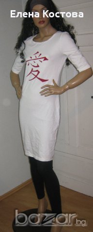 Бяла рокля с йероглиф /Любов/, снимка 2 - Рокли - 12610601