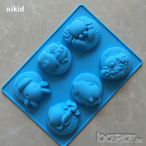 6 зодии 1 част  калъп силиконов молд форма мъфини торта фондан шоколад гипс сапун бисквитки