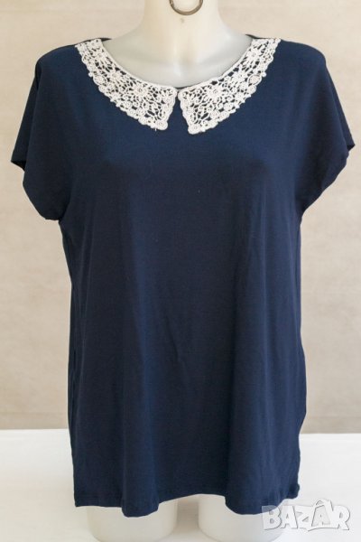 Дамска блуза в тъмносиньо с дантелена бяла яка марка Violana , снимка 1