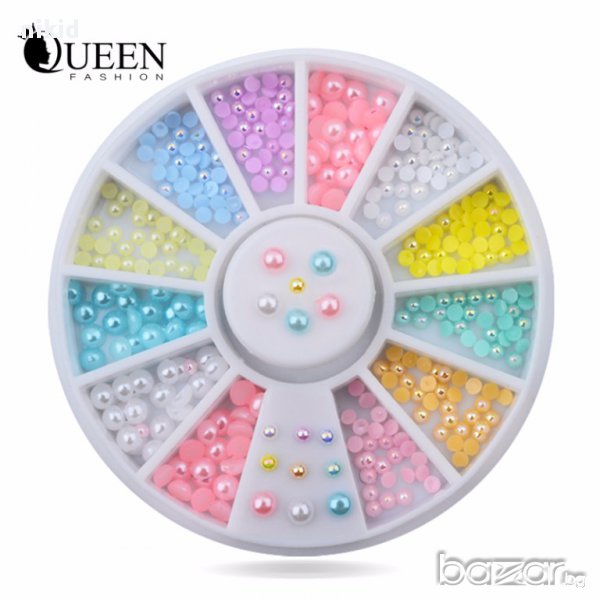 12 вида перлени камъчета полукръг кутийка декорация за нокти маникюр, снимка 1