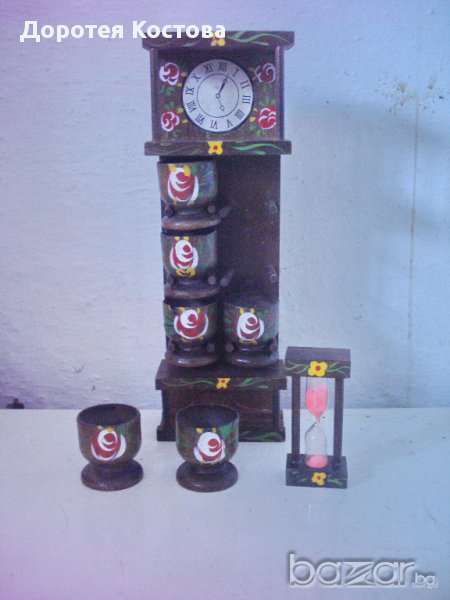 Стара поставка с чаши и пясъчен часовник, снимка 1