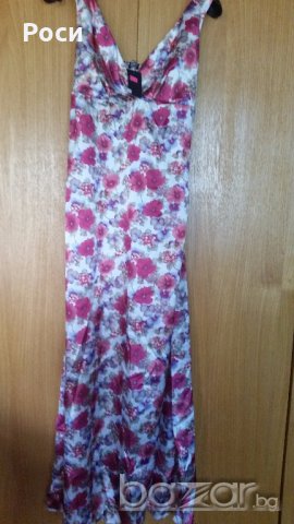 Красива, флорална дълга рокля от коприна, снимка 1 - Рокли - 18380278