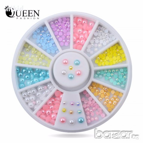 12 вида перлени камъчета полукръг кутийка декорация за нокти маникюр