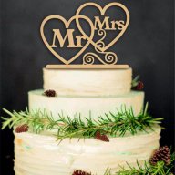 Mr Mrs в сърца г-н г-жа надпис за младоженци сватба дървен топер украса табела за торта, снимка 1 - Други - 17208224