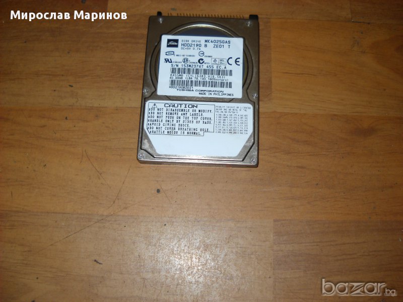 2.3.хард диск за лаптоп TOSHIBA 40 GB–АTA-IDE 2.5”.Повреден,има лоши сектори.Може да се ползва платк, снимка 1