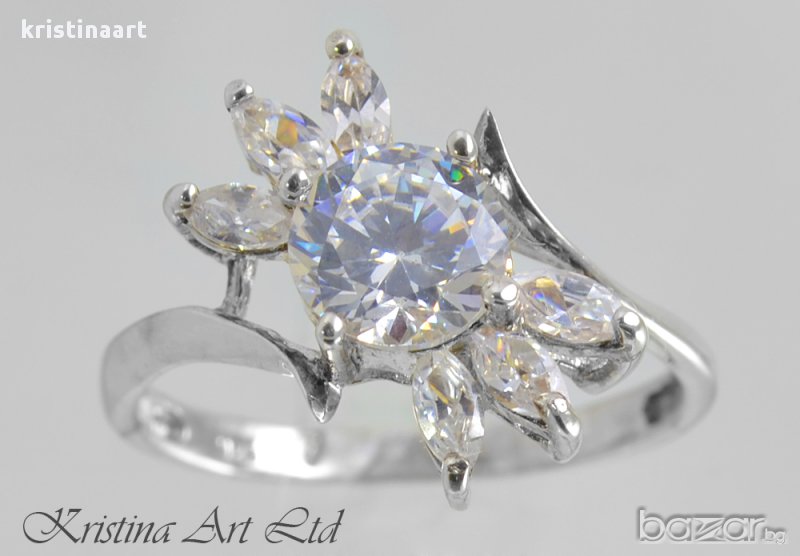 Сребърен пръстен проба 925 със Сваровски кристали , снимка 1