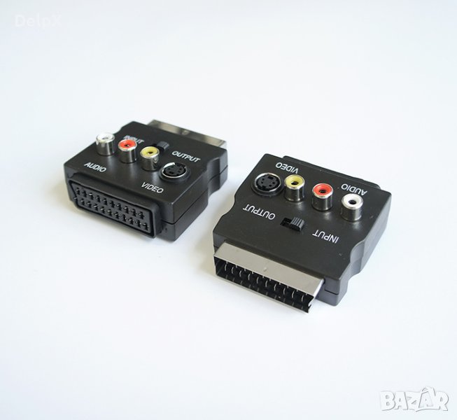 Букса преходна с превключвател SCART(м)/SCART(ж)+3xRCA(ж)+SVHS 5pin(ж), снимка 1