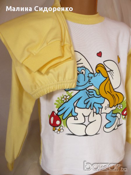 Плътна пижамка с горнище със сито печат и едноцветна долна част., снимка 1
