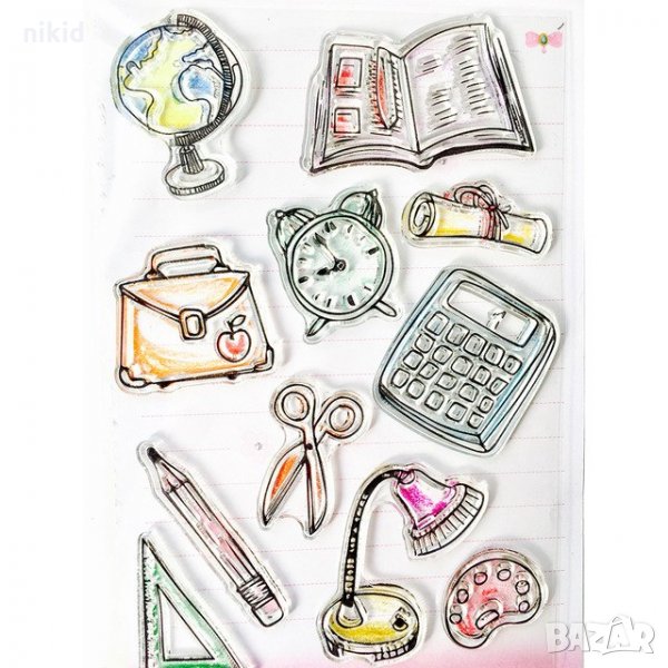 Ученически предмети силиконов гумен печат декор украса за бисквитки фондан Scrapbooking, снимка 1