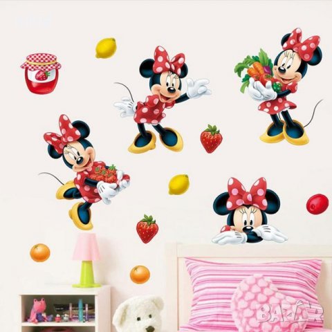 4 Мини Маус с плодове самозалепващ стикер лепенка за стена мебел врата детска стая декор 