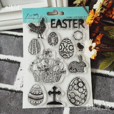 Пролет Великденски яйца кошница кръст силиконов гумен печат украса бисквитки фондан Scrapbooking