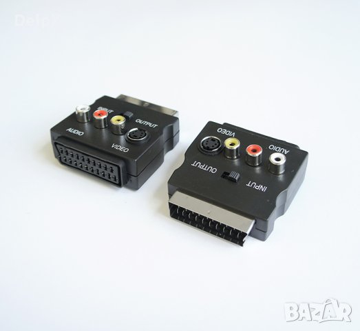 Букса преходна с превключвател SCART(м)/SCART(ж)+3xRCA(ж)+SVHS 5pin(ж), снимка 1