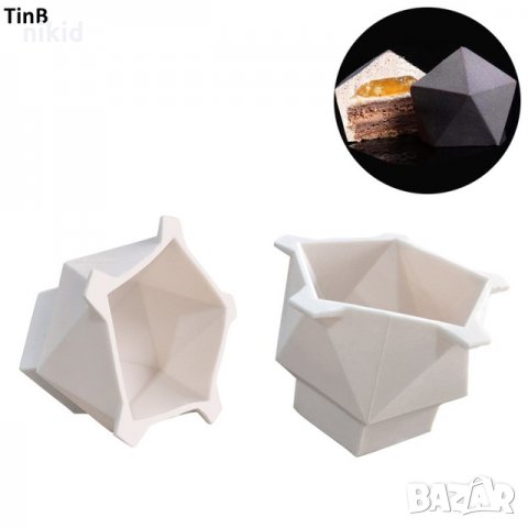  3D Дълбока голяма геометрична шестоъгълна силиконова форма молд калъп за мъфини свещ гипс шоколад, снимка 1 - Форми - 22605684