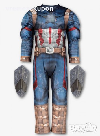 Костюм на Капитан Америка с мускули и щитове за ръцете, снимка 3 - Детски панталони и дънки - 25391488