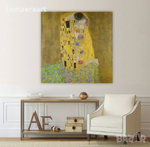 Картина Целувката- Густав Климт, репродукция, канава, класическа картина, рамкирана картина № 230