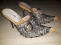 Елегантни дамски кожени чехли с ток марка Daris - имитация на сабо , с тънък железен ток