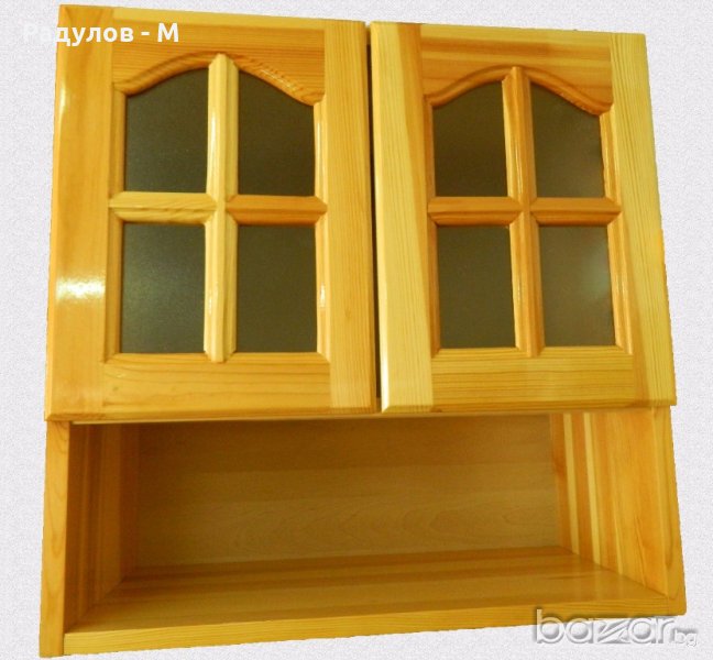 Горен шкаф с две стъклени вратички и ниша чам, снимка 1