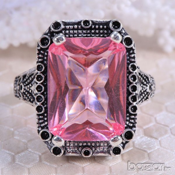  Пръстен с розов сапфир, размер 56 - посребрен, снимка 1