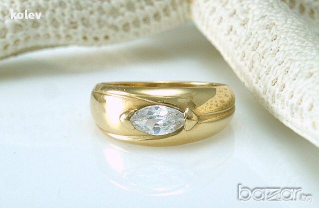 златен пръстен, тип халка, с цирконий форма маркиз 3.23 грама, размер 54, снимка 3 - Пръстени - 11165179