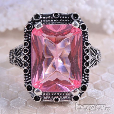  Пръстен с розов сапфир, размер 56 - посребрен