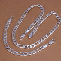 Комплект посребрен сребърен ланец и гривна плетка картие бижу верига мода синджир бижутерия 12 мм, снимка 2 - Бижутерийни комплекти - 23187564