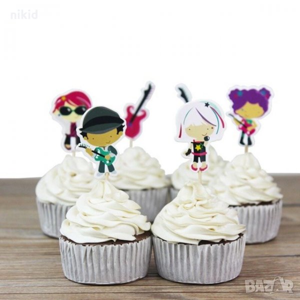Момичета Момчета с китара танци 24 бр топер клечки декорация за кексчета мъфини парти десерти украса, снимка 1