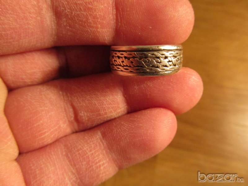 Стар Мъжки сребърен пръстен старинна халка - ръчна изработка  с маркировка , снимка 1