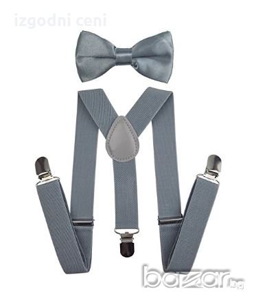 Комплект сиви тиранти и папионка - унисекс, снимка 1