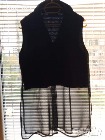 къс черен топ с дълъг шифон, снимка 1