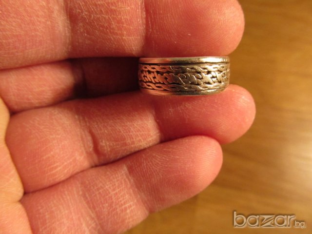 Стар Мъжки сребърен пръстен старинна халка - ръчна изработка  с маркировка , снимка 1 - Пръстени - 19780956