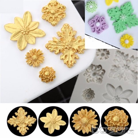 5 накит брошки цветя силиконов молд форма за декорация торта фондан шоколад и др, снимка 2 - Форми - 19043045